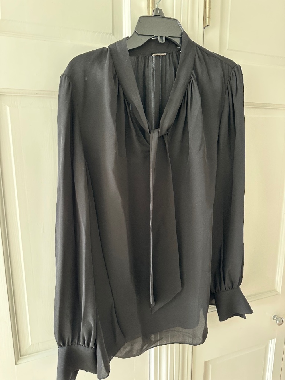 Black silk tie blouse